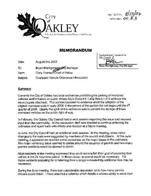 City of Oakley Ordinance Report 