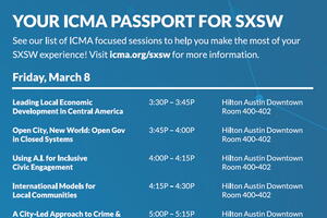 Curated list of sessions and ICMA events at the upcoming 2019 South by Southwest conference