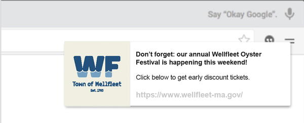 Example of a Welfleet browser notification